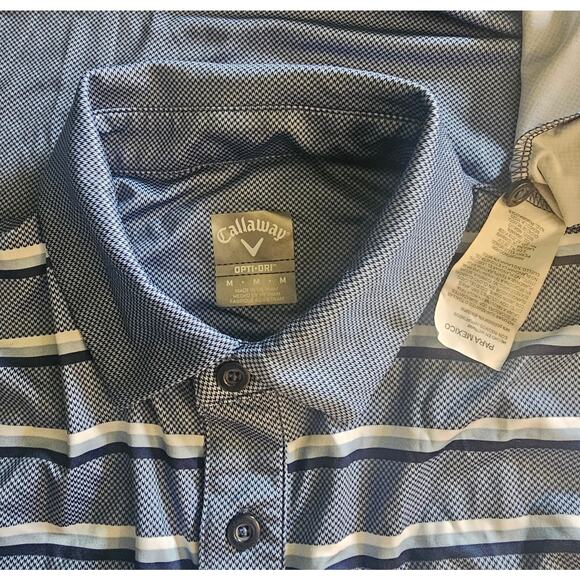 CALLAWAY Golf Opti-Dri Blue Stripe Short Sleeve Polo SHIRT Men's size Medium - Picture 3 of 5